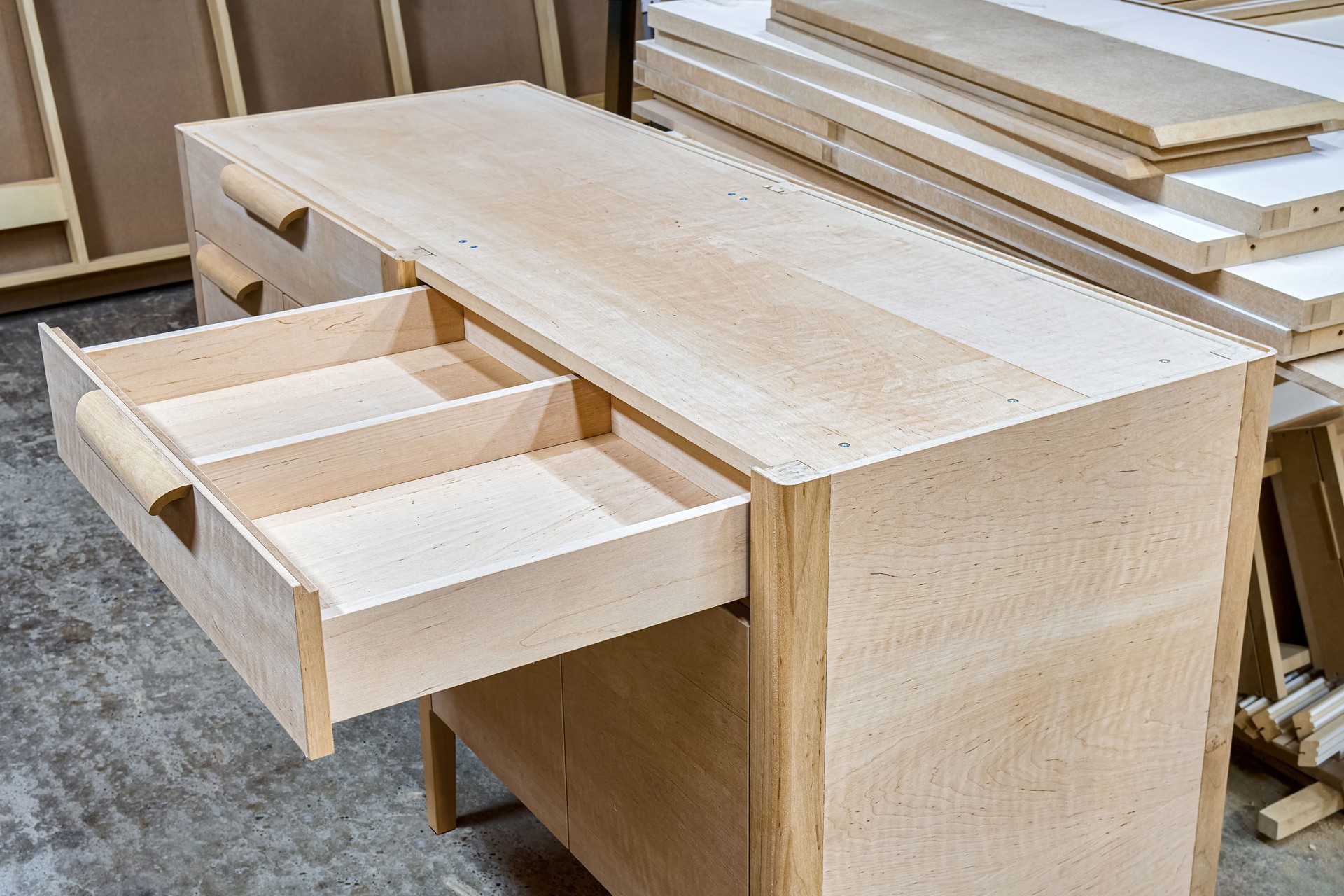 Chest of drawers from solid alder in process of production