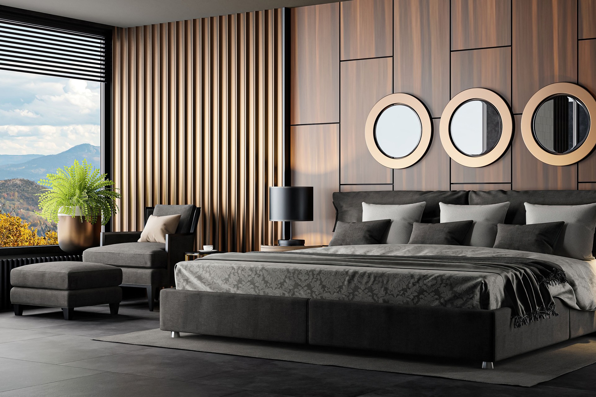 Black Luxury modern retro-style master bedroom